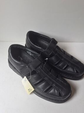 NEW Spring Step Men's Black Leather Slip-On Fisherman Loafers - 44 / 11